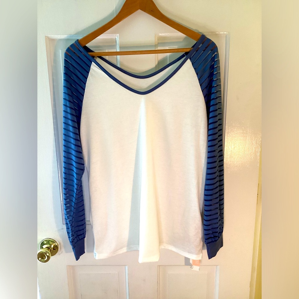 C+D+M blue and white lightweight long sheer sleeve